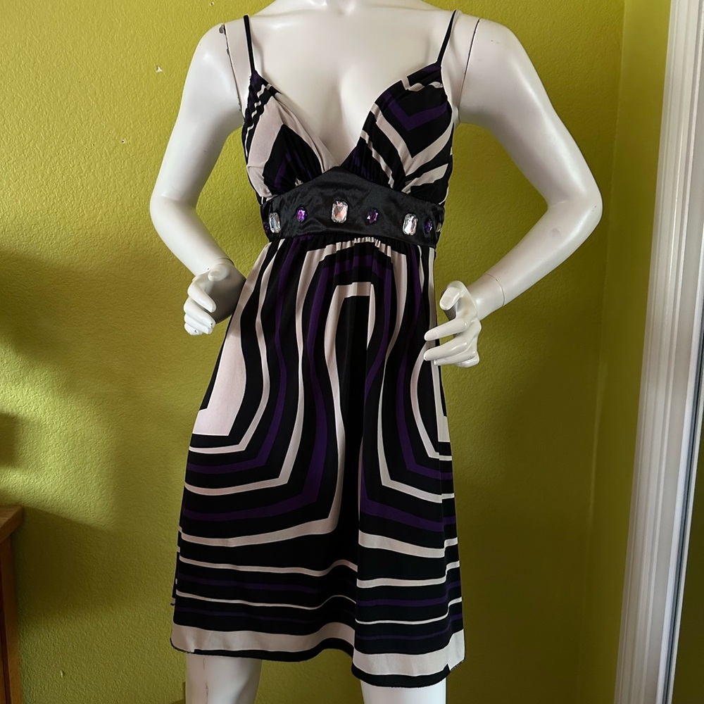 My Michelle Black, Purple & White Mini Dress with Gem Embellished Waist